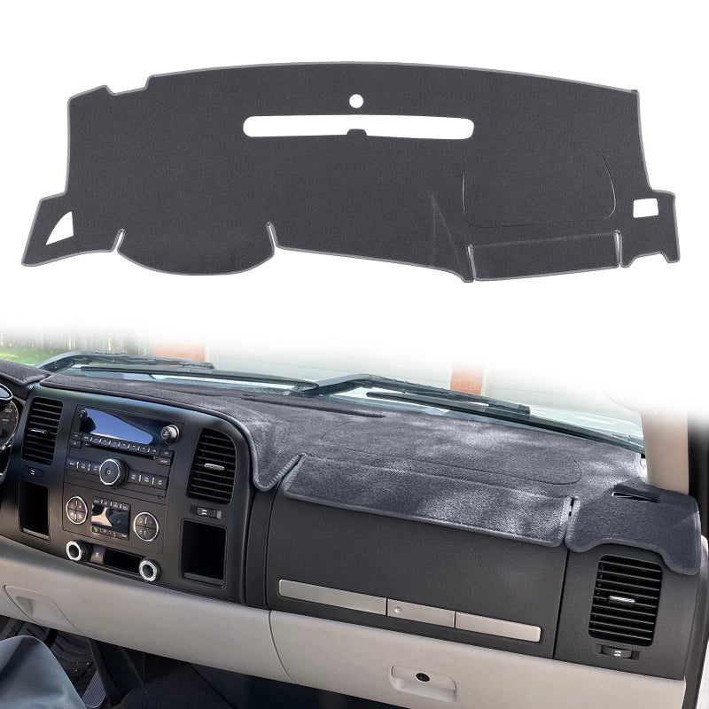 HanLanKa Dashboard Cover for GMC Sierra and Chevrolet Silverado- Fits 2007-2013 Models with Two Glove Boxes. Custom Fit Dash Mat, Won't Break Dash Sensors(Premium Carpet, Gray) - Image 1